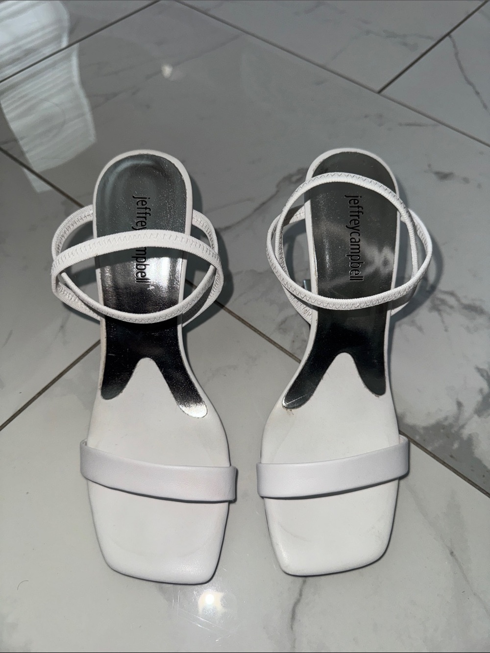 Jeffrey Campbell White Double-Strap Square Toe Heels